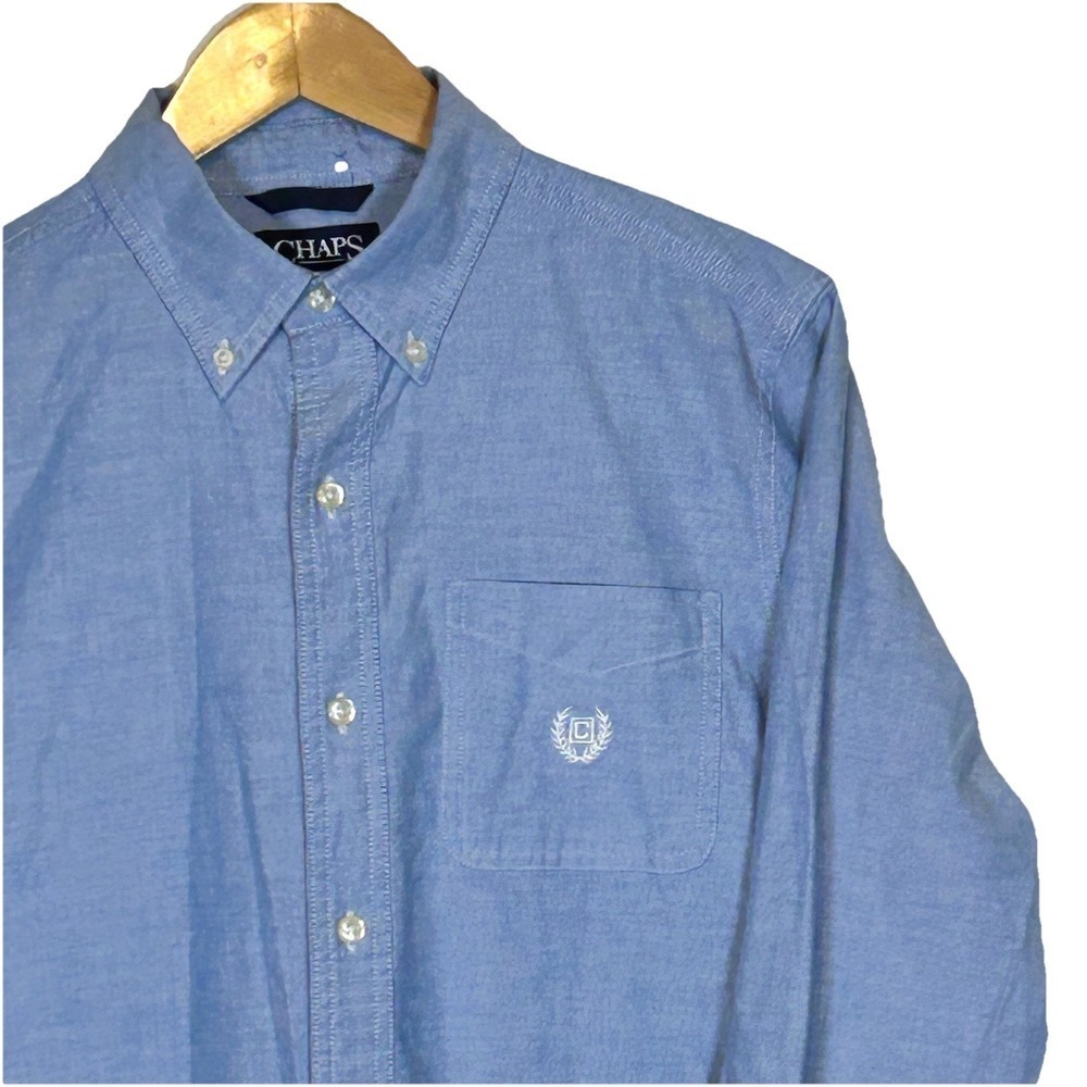Chaps Men's Stretch Oxford Shirt Button Down Long Sleeve Blue 98 Cotton Poly  Sm